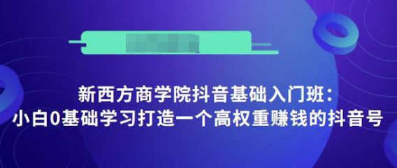 抖音基础入门班:小白0基础学习打造一个高权重赚钱的抖音号-知一资源网
