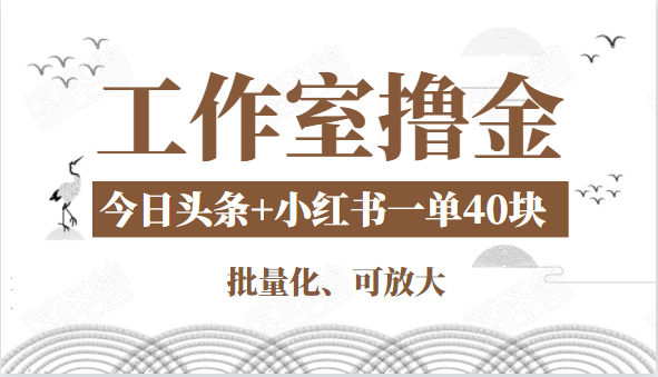 工作室撸金二件套:撸今日头条原创收益+小红书一单利润40块项目-知一资源网