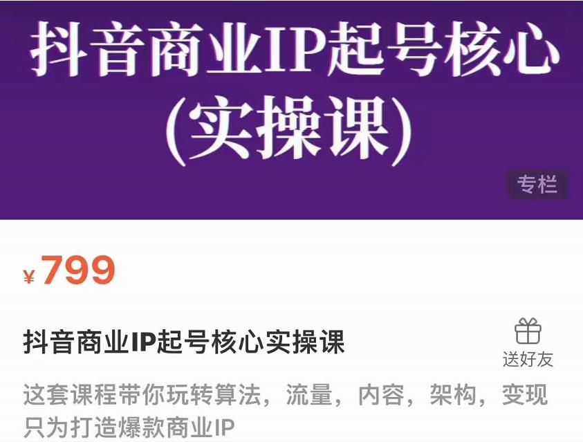 抖音商业IP起号核心实操课,带你玩转算法,流量,内容,架构,变现-知一资源网