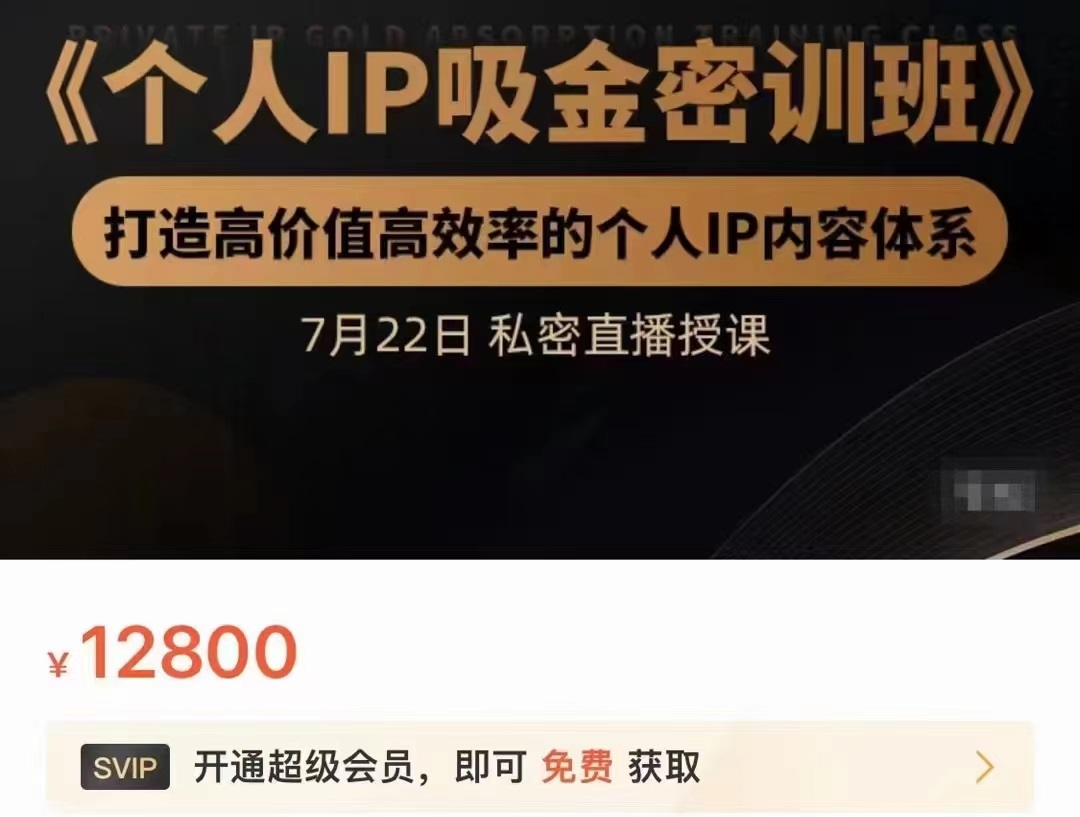 个人IP吸金密训班,打造高价值高效率的个人IP内容体系(价值12800元)-知一资源网