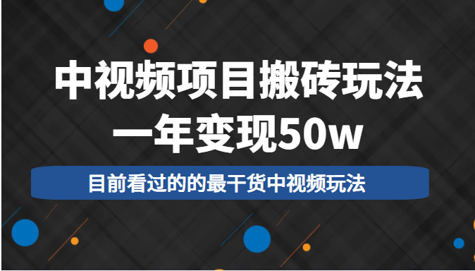 中视频项目搬砖玩法,一年变现50w,目前看过的的最干货中视频玩法-知一资源网