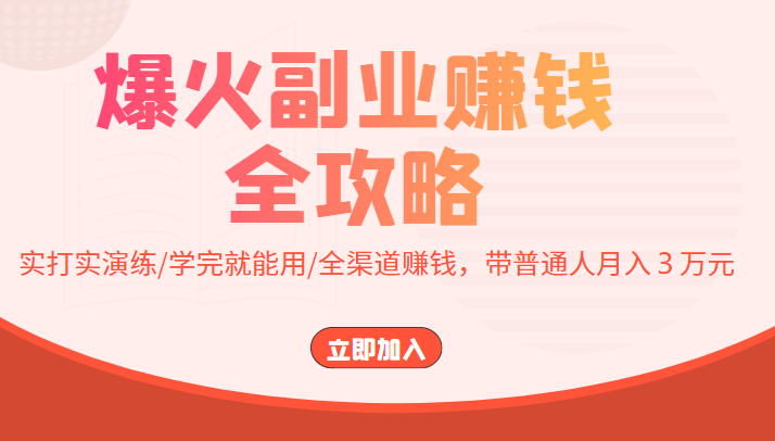 爆火副业赚钱全攻略:实打实演练/学完就能用/全渠道赚钱,带普通人月入3万元-知一资源网