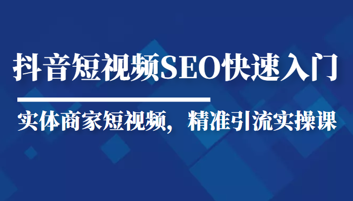 抖音短视频Seo搜索排名优化新手快速入门教程,实体商家短视频,精准引流实操课-知一资源网
