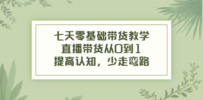 七天零基础带货教学，直播带货从0到1，提高认知，少走弯路-知一资源网