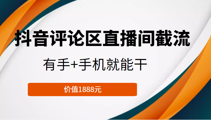 抖音评论区直播间截流，有手+手机就能干，门槛极低，模式可大量复制（价值1888元）-知一资源网
