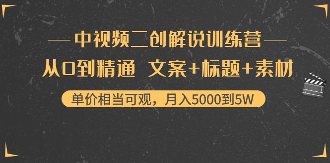 中视频二创解说训练营:从0到精通 文案+标题+素材、月入5000到5W-知一资源网
