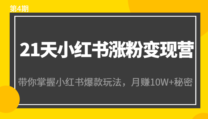 21天小红书涨粉变现营（第4期）：带你掌握小红书爆款玩法，月赚10W+秘密-知一资源网