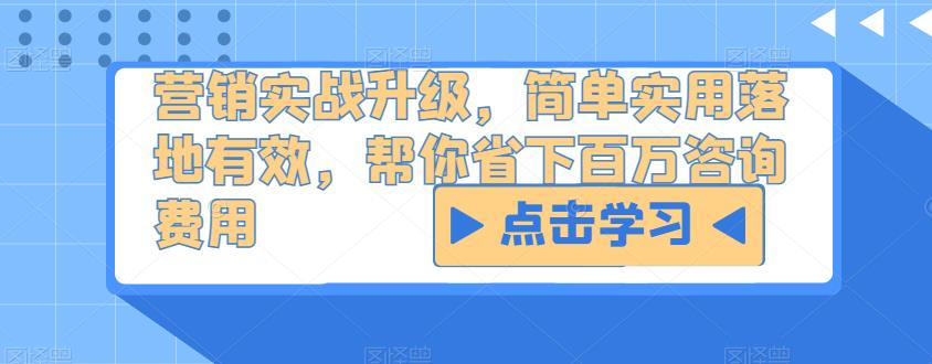 营销实战升级,简单实用落地有效,帮你省下百万咨询费用-知一资源网