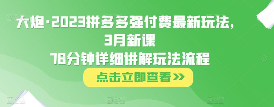 大炮·2023拼多多强付费最新玩法，3月新课​78分钟详细讲解玩法流程-知一资源网