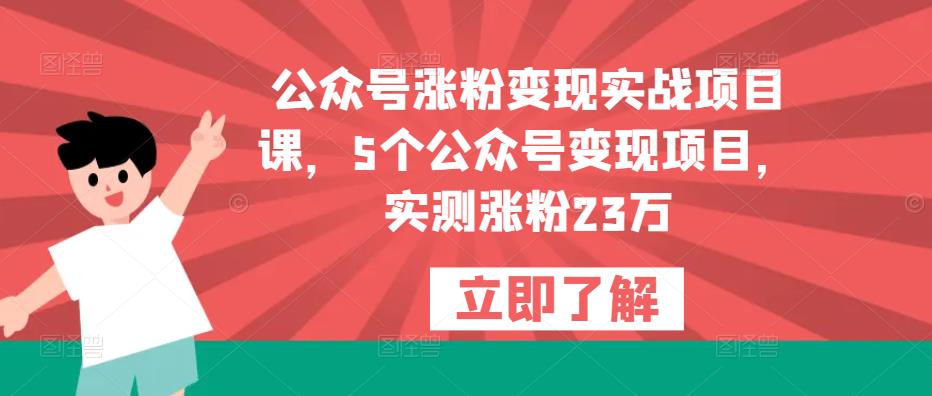 公众号涨粉变现实战项目课,5个公众号变现项目,实测涨粉23万-知一资源网