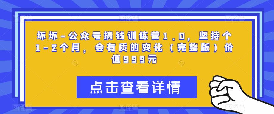 坏坏-公众号搞钱训练营1.0,坚持个1-2个月,会有质的变化(完整版)价值999元-知一资源网
