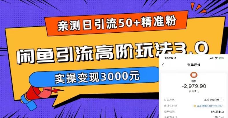 亲测日引50+精准粉,闲鱼引流高阶玩法3.0,实操变现3000元【揭秘】-知一资源网