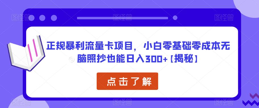 正规暴利流量卡项目,小白零基础零成本无脑照抄也能日入300+【揭秘】-知一资源网