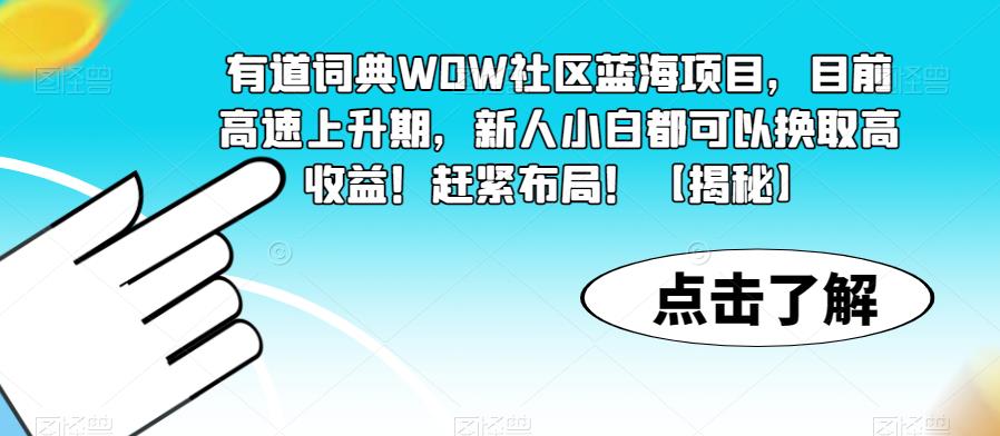 有道词典WOW社区蓝海项目，目前高速上升期，新人小白都可以换取高收益！赶紧布局！【揭秘】-知一资源网
