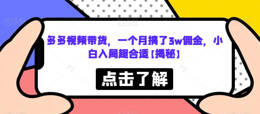 多多视频带货,一个月搞了3w佣金,小白入局超合适【揭秘】-知一资源网