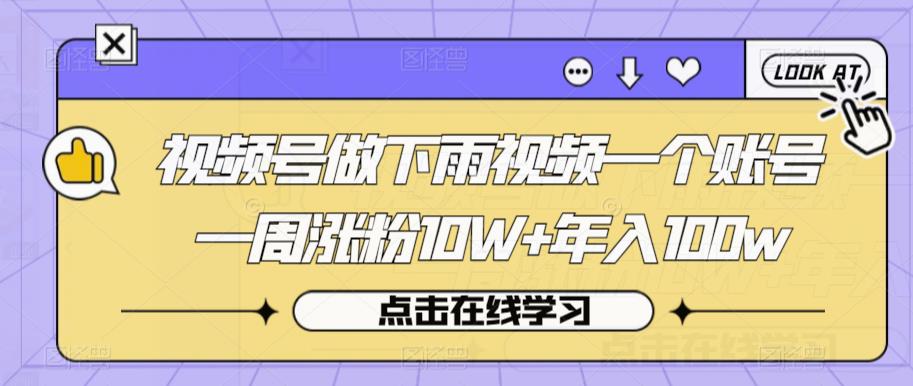 视频号做下雨视频一个账号一周涨粉10W+年入100w【揭秘】-知一资源网