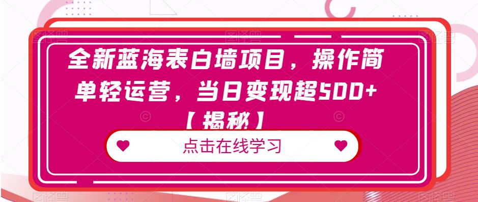全新蓝海表白墙项目,操作简单轻运营,当日变现超500+【揭秘】-知一资源网
