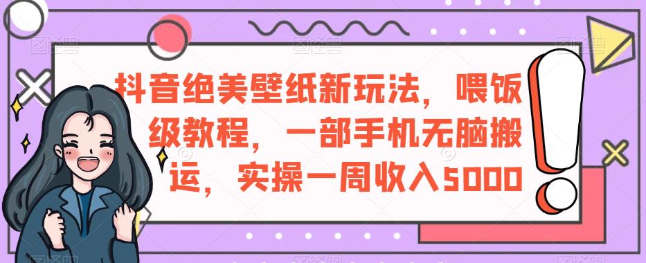 抖音绝美壁纸新玩法,喂饭级教程,一部手机无脑搬运,实操一周收入5000【揭秘】-知一资源网