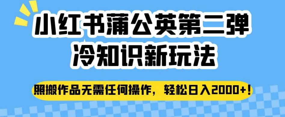 小红书蒲公英第二弹冷知识新玩法,照搬作品无需任何操作,轻松日入2000+【揭秘】-知一资源网