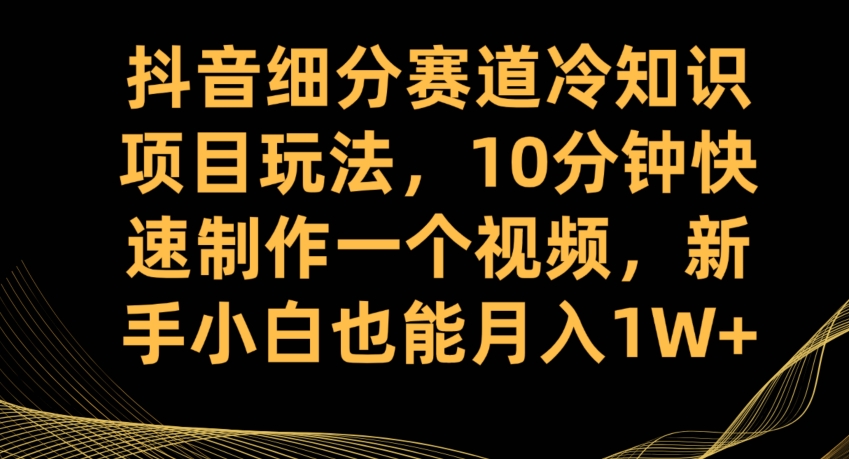 抖音细分赛道冷知识项目玩法，10分钟快速制作一个视频，新手小白也能月入1W+【揭秘】-知一资源网