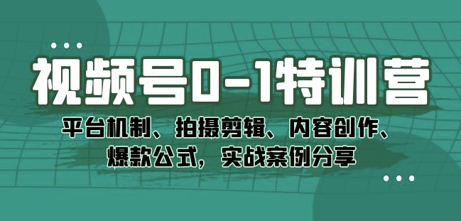 视频号0-1特训营:平台机制、拍摄剪辑、内容创作、爆款公式,实战案例分享-知一资源网