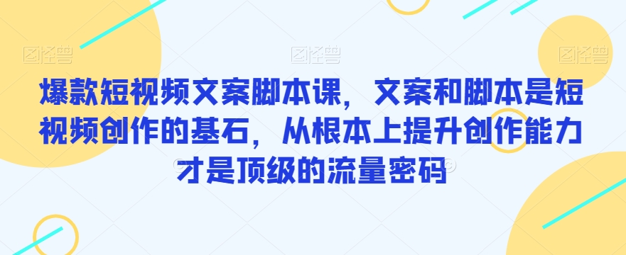 爆款短视频文案脚本课,文案和脚本是短视频创作的基石,从根本上提升创作能力才是顶级的流量密码-知一资源网