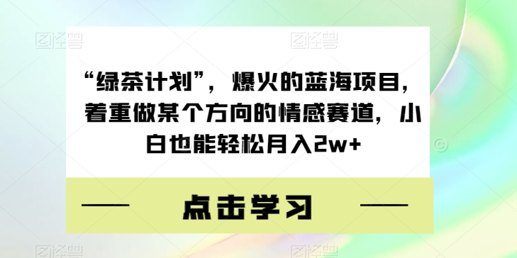“绿茶计划”,爆火的蓝海项目,着重做某个方向的情感赛道,小白也能轻松月入2w+【揭秘】-知一资源网