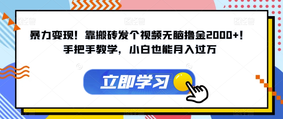 暴力变现!靠搬砖发个视频无脑撸金2000+!手把手教学,小白也能月入过万【揭秘】-知一资源网