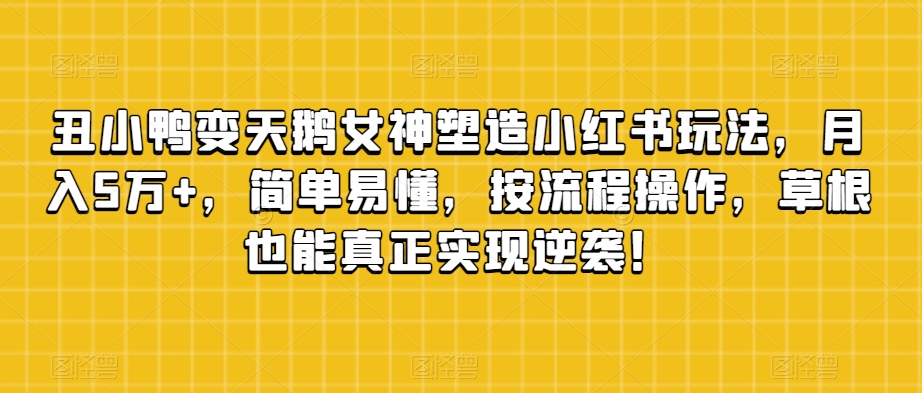 丑小鸭变天鹅女神塑造小红书玩法，月入5万+，简单易懂，按流程操作，草根也能真正实现逆袭！-知一资源网