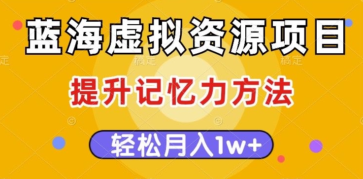 蓝海虚拟资源项目,提升记忆力方法,多种变现方式,轻松月入1w+【揭秘】-知一资源网