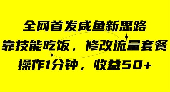 咸鱼冷门新玩法，靠“技能吃饭”，修改流量套餐，操作1分钟，收益50【揭秘】-知一资源网