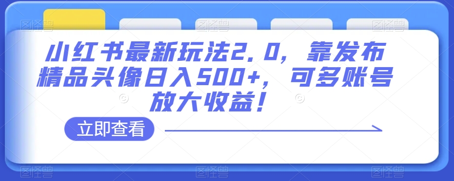 小红书最新玩法2.0,靠发布精品头像日入500+,可多账号放大收益!【揭秘】-知一资源网