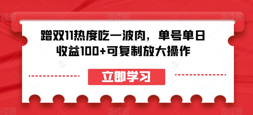 蹭双11热度吃一波肉,单号单日收益100+可复制放大操作【揭秘】-知一资源网