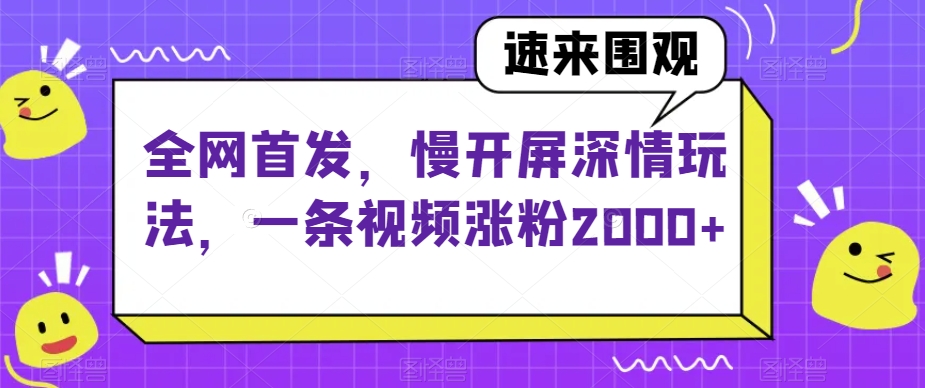 全网首发，慢开屏深情玩法，一条视频涨粉2000+【揭秘】-知一资源网