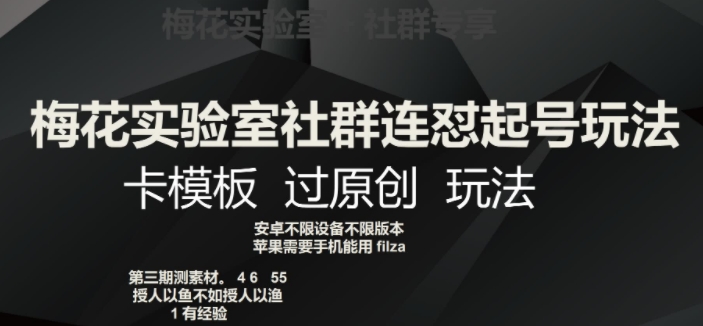 梅花实验室社群连怼起号玩法，卡模板过原创玩法【揭秘】-知一资源网