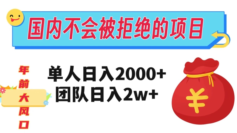 在国内不怕被拒绝的项目,单人日入2000,团队日入20000+【揭秘】-知一资源网