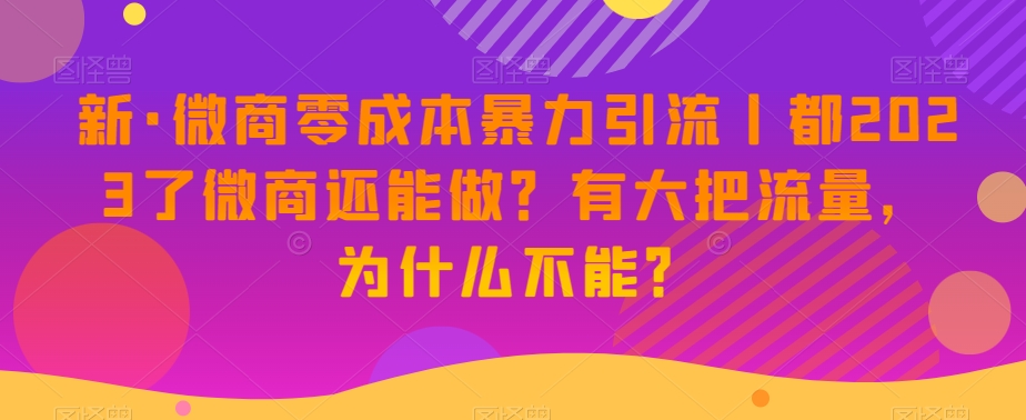 新·微商零成本暴力引流丨都2023了微商还能做?有大把流量,为什么不能?-知一资源网
