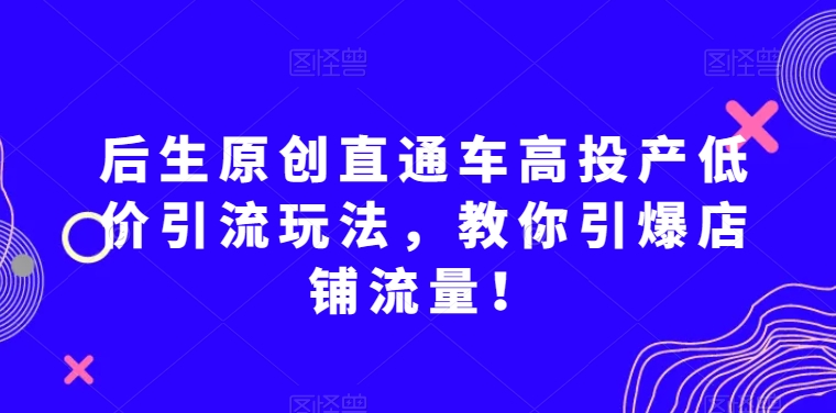后生原创直通车高投产低价引流玩法,教你引爆店铺流量!-知一资源网