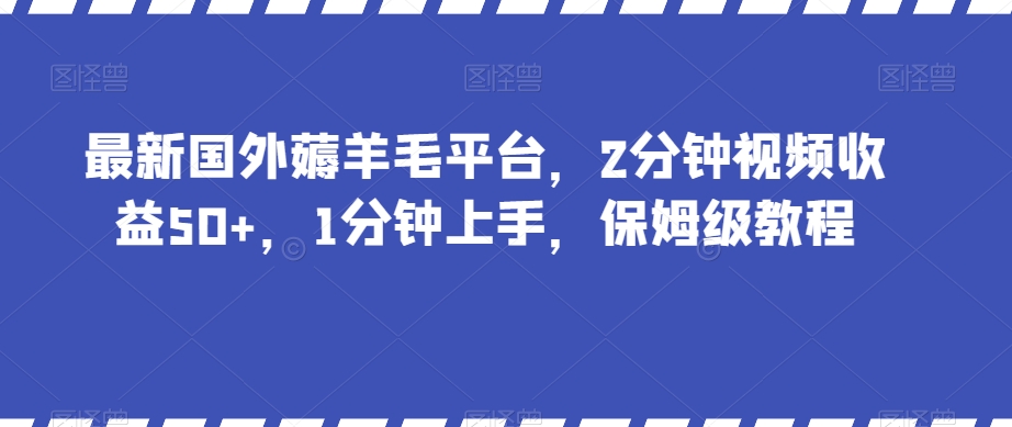 最新国外薅羊毛平台，2分钟视频收益50+，1分钟上手，保姆级教程【揭秘】-知一资源网