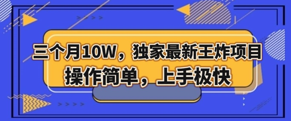 三个月10W,独家最新王炸项目!操作简单,上手极快【揭秘】-知一资源网