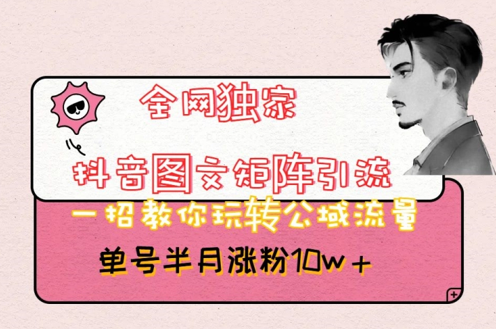 全网独家抖音图文矩阵引流,一招教你玩转公域流量,单号半月涨粉10w+【揭秘】-知一资源网