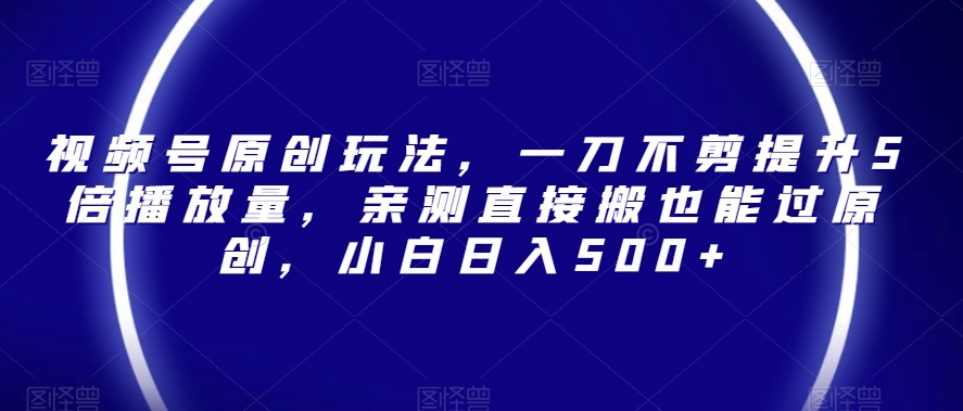 视频号原创玩法,一刀不剪提升5倍播放量,亲测直接搬也能过原创,小白日入500+【揭秘】-知一资源网