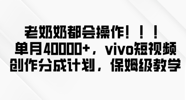 老奶奶都会操作,新平台无脑操作,单月40000+,vivo短视频创作分成计划【揭秘】-知一资源网