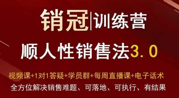 爆款！销冠训练营3.0之顺人性销售法，全方位解决销售难题、可落地、可执行、有结果-知一资源网
