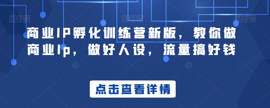 商业IP孵化训练营新版,教你做商业Ip,做好人设,流量搞好钱-知一资源网