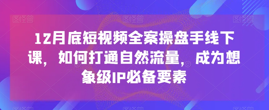 12月底短视频全案操盘手线下课,如何打通自然流量,成为想象级IP必备要素-知一资源网