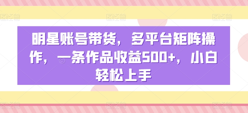 明星账号带货,多平台矩阵操作,一条作品收益500+,小白轻松上手【揭秘】-知一资源网