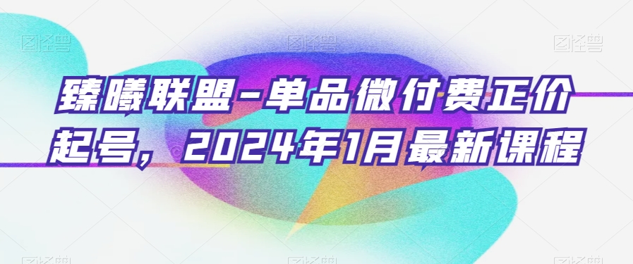 臻曦联盟-单品微付费正价起号,2024年1月最新课程-知一资源网