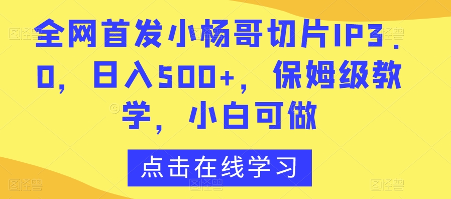 全网首发小杨哥切片IP3.0,日入500+,保姆级教学,小白可做【揭秘】-知一资源网