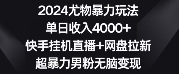 2024尤物暴力玩法,单日收入4000+,快手挂机直播+网盘拉新,超暴力男粉无脑变现【揭秘】-知一资源网
